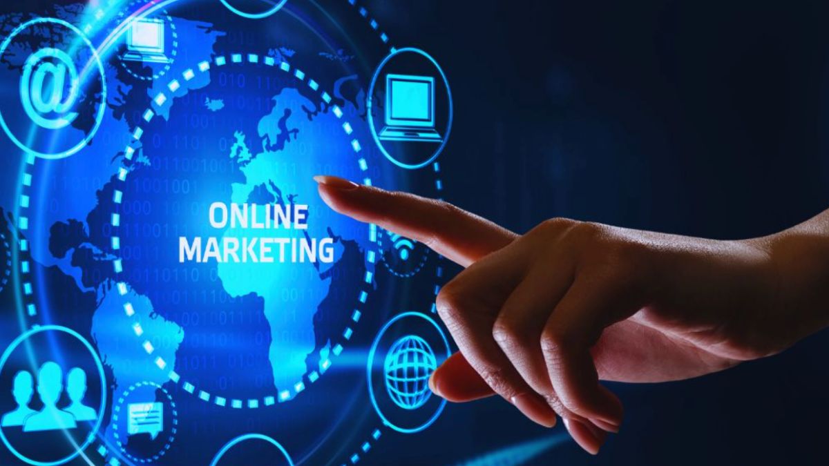 Abstract graphic of analytics and interface elements symbolizing digital marketing.