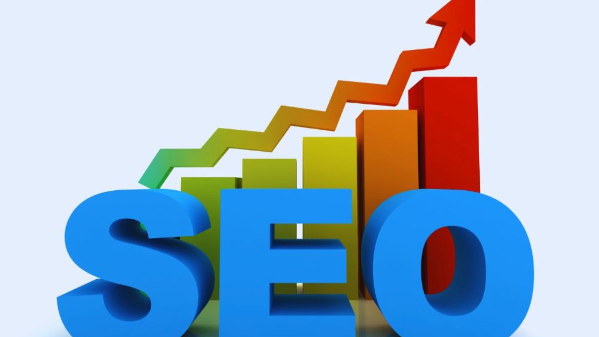 3D letters spelling “SEO” in front of colorful rising bar graphs and an upward arrow, symbolizing improved search engine rankings.