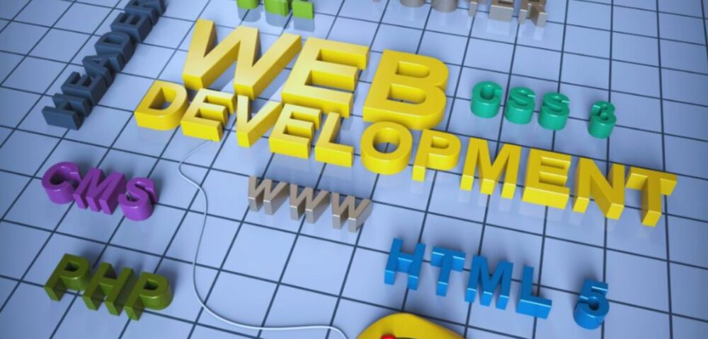 3D illustration representing web development services in Palmetto Bay, showcasing coding and design elements.